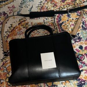 Cole Haan Black and silky blue inside Leather Briefcase messenger bag